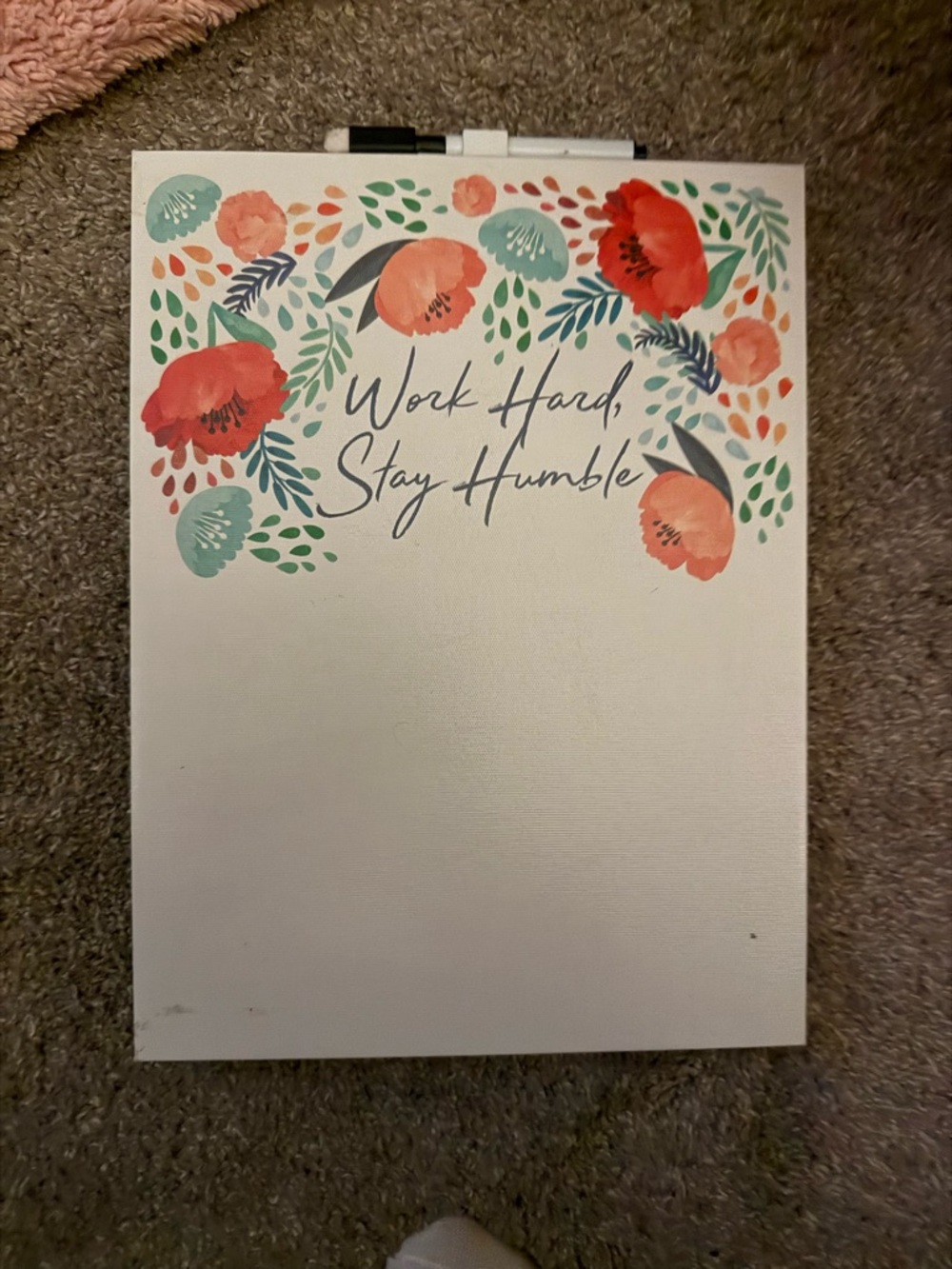 Floral 'Work Hard, Stay Humble' Notepad - White